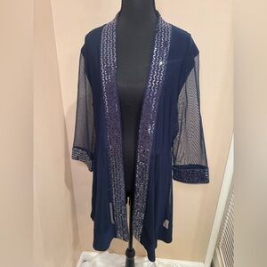 R&M Richards Navy Sheer Kimono/Blazer with Sequin Trim
